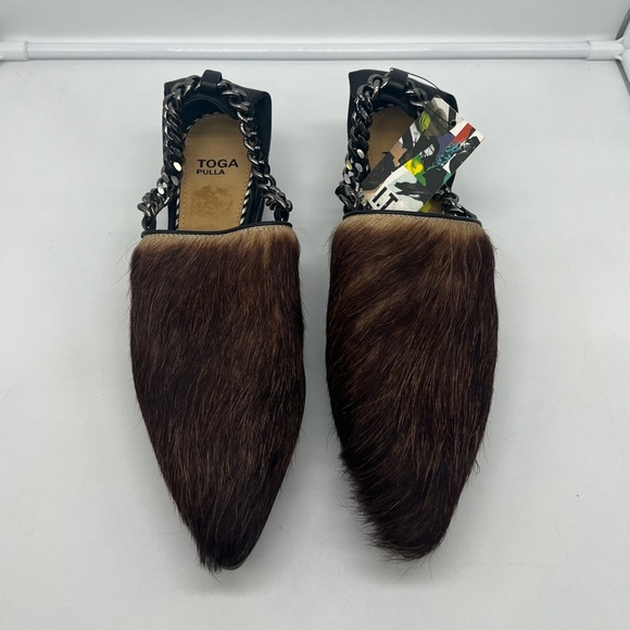 NWT TOGA PULLA Pony Hair Brown Cream Leather Chain Platform Loafer Flat Shoes 39 - Picture 11 of 17